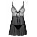 Сексуальная женская сорочка Greyla babydoll & thong украшена черными вышивками